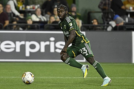 Sep 20, 2023; Portland, Oregon, USA; Portland Timbers forward Yimmi Chara (23) dribbles the ball during the second half against the San Jose Earthquakes at Providence Park. Mandatory Credit: Troy Wayrynen-USA TODAY Sports