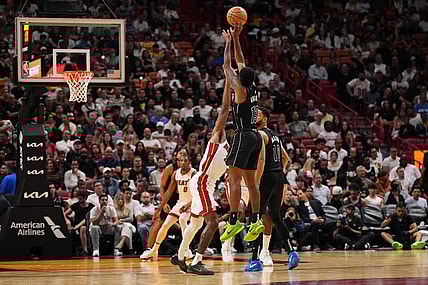 Nov 1, 2023; Miami, Florida, USA; Brooklyn Nets guard Armoni Brooks (13) attempts a three point shot against the Miami Heat during the second half at Kaseya Center. Mandatory Credit: Jasen Vinlove-USA TODAY Sports