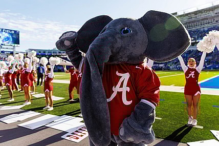 Nov 11, 2023; Lexington, Kentucky, USA; Alabama Crimson Tide mascot Big Al waves to the crowd during the third quarter against the Kentucky Wildcats at Kroger Field. Mandatory Credit: Jordan Prather-USA TODAY Sports