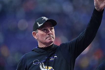 Jan 9, 2022; Minneapolis, Minnesota, USA; Minnesota Vikings head coach Mike Zimmer waves to the crowd after the game against the Chicago Bears  at U.S. Bank Stadium. Mandatory Credit: Jeffrey Becker-USA TODAY Sports