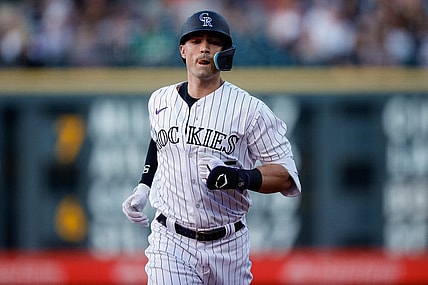 Jul 28, 2023; Denver, Colorado, USA; Colorado Rockies right fielder Randal Grichuk (15) rounds the bases on a solo home run in the fourth inning against the Oakland Athletics at Coors Field. Mandatory Credit: Isaiah J. Downing-USA TODAY Sports
