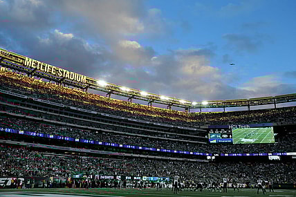 Oct 15, 2023; East Rutherford, New Jersey, USA; General view of MetLife Stadium during the second quarter between the New York Jets and the Philadelphia Eagles at MetLife Stadium. Mandatory Credit: Brad Penner-USA TODAY Sports