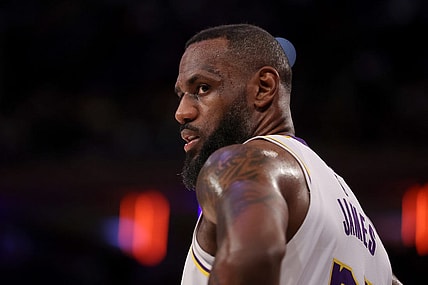 Feb 3, 2024; New York, New York, USA; Los Angeles Lakers forward LeBron James (23) during the fourth quarter against the New York Knicks at Madison Square Garden. Mandatory Credit: Brad Penner-USA TODAY Sports