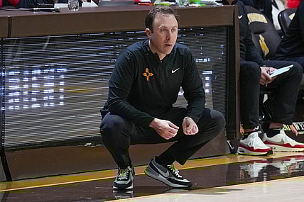 Feb 6, 2024; Laramie, Wyoming, USA; New Mexico Lobos head coach Richard Pitino reacts against the Wyoming Cowboys during the second half at Arena-Auditorium. Mandatory Credit: Troy Babbitt-USA TODAY Sports
