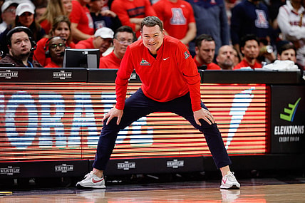 Feb 10, 2024; Boulder, Colorado, USA; Arizona Wildcats head coach Tommy Lloyd in the second half against the Colorado Buffaloes at CU Events Center. Mandatory Credit: Isaiah J. Downing-USA TODAY Sports