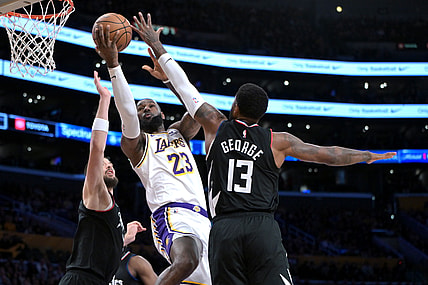 Los Angeles Lakers' LeBron James, Los Angeles Clippers' Paul George