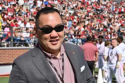 Sep 17, 2022; Pullman, Washington, USA; Washington State Cougars director of athletics Pat Chun looks on before a game against the Colorado State Rams at Gesa Field at Martin Stadium. Mandatory Credit: James Snook-USA TODAY Sports
