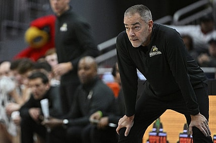 Nov 12, 2022; Louisville, Kentucky, USA;  Wright State Raiders head coach Scott Nagy watches from the sideline during the second half against the Louisville Cardinals at KFC Yum! Center. Wright State defeated Louisville 73-72. Mandatory Credit: Jamie Rhodes-USA TODAY Sports