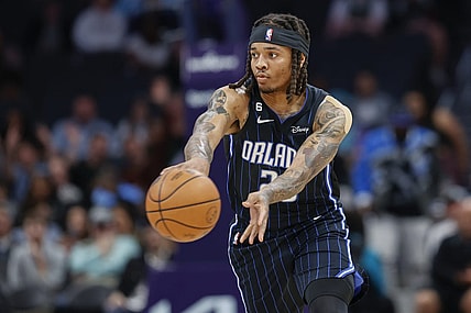Mar 3, 2023; Charlotte, North Carolina, USA; Orlando Magic guard Markelle Fultz (20) passes against the Charlotte Hornets during the first half at Spectrum Center. Mandatory Credit: Nell Redmond-USA TODAY Sports