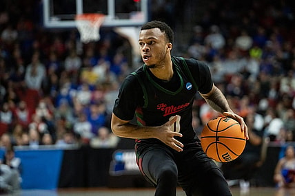 Howard's Marcus Dockery brings the ball down the court during the NCAA men's basketball tournament first round match-up between Kansas and Howard, on Thursday, March 16, 2023, at Wells Fargo Arena, in Des Moines, Iowa.

0316 Kansas Howard 017 Arw