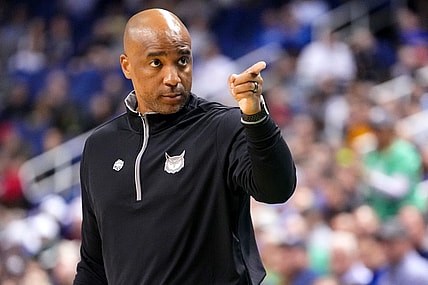 South Florida coach Amir Abdur-Rahim, then the coach at Kennesaw State, instructs the team in the first half of a first-round college basketball game between the Kennesaw State Owls and the Xavier Musketeers in the NCAA Tournament, Friday, March 17, 2023, at Greensboro Coliseum in Greensboro, N.C.

Ncaa Xavier Kennesaw State Basketball March 17 0033