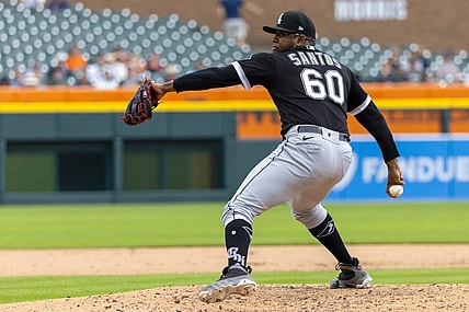 Sep 10, 2023; Detroit, Michigan, USA; Chicago White Sox relief pitcher Gregory Santos (60) throws in the seventh inning against the Detroit Tigers at Comerica Park. Mandatory Credit: David Reginek-USA TODAY Sports