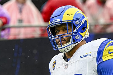 Dec 10, 2023; Baltimore, Maryland, USA;  Los Angeles Rams defensive tackle Aaron Donald (99) before the game against the Baltimore Ravens   at M&T Bank Stadium. Mandatory Credit: Tommy Gilligan-USA TODAY Sports