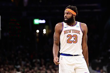 Dec 8, 2023; Boston, Massachusetts, USA;  New York Knicks center Mitchell Robinson (23) looks on during the first half against the Boston Celtics at TD Garden. Mandatory Credit: Eric Canha-USA TODAY Sports