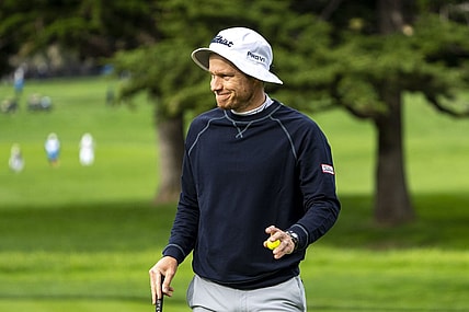 February 3, 2024; Pebble Beach, California, USA; Peter Malnati acknowledges the crowd after making his putt on the second hole during the third round of the AT&T Pebble Beach Pro-Am golf tournament at Pebble Beach Golf Links. Mandatory Credit: Kyle Terada-USA TODAY Sports