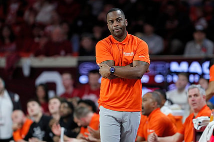 Oklahoma State coach Mike Boynton watches his team during a Bedlam college basketball game between the University of Oklahoma Sooners (OU) and the Oklahoma State Cowboys (OSU) at Lloyd Noble Center in Norman, Okla., Saturday, Feb. 10, 2024. Oklahoma won 66-62.