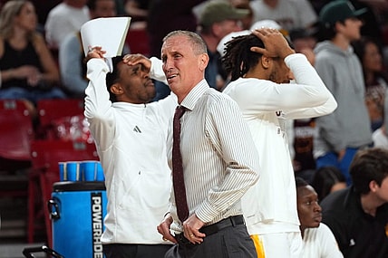 Feb 24, 2024; Tempe, Arizona, USA; Arizona State Sun Devils head coach Bobby Hurley reacts against the Washington State Cougars during the second half at Desert Financial Arena. Mandatory Credit: Joe Camporeale-USA TODAY Sports