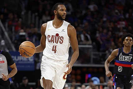Mar 1, 2024; Detroit, Michigan, USA;  Cleveland Cavaliers forward Evan Mobley (4) dribbles in the first half against the Detroit Pistons at Little Caesars Arena. Mandatory Credit: Rick Osentoski-USA TODAY Sports