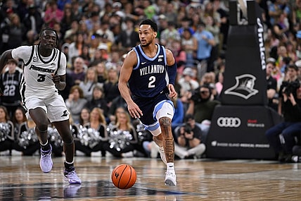 Mar 2, 2024; Providence, Rhode Island, USA; Villanova Wildcats guard Mark Armstrong (2) dribbles during the second half against the Providence Friars at Amica Mutual Pavilion. Mandatory Credit: Eric Canha-USA TODAY Sports