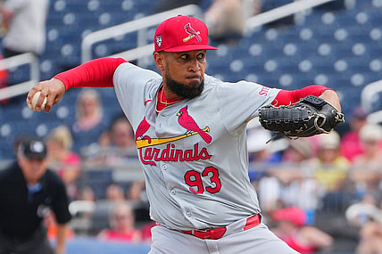 Mar 2, 2024; West Palm Beach, Florida, USA; St. Louis Cardinals relief pitcher Keynan Middleton (93) pitches in the fourth inning against the Houston Astros at The Ballpark of the Palm Beaches. Mandatory Credit: Jim Rassol-USA TODAY Sports
