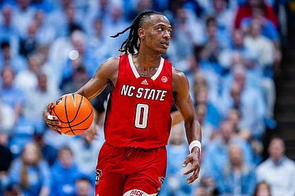 Mar 2, 2024; Chapel Hill, North Carolina, USA; North Carolina State Wolfpack guard DJ Horne (0) brings the ball up court against the North Carolina Tar Heels at Dean E. Smith Center. Mandatory Credit: Scott Kinser-USA TODAY Sports