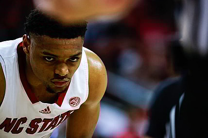 Mar 4, 2024; Raleigh, North Carolina, USA; North Carolina State Wolfpack guard Casey Morsell (14) eyes the ball during the first half against Duke Blue Devils at PNC Arena. Mandatory Credit: Jaylynn Nash-USA TODAY Sports