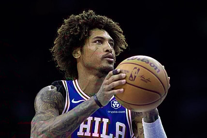 Mar 6, 2024; Philadelphia, Pennsylvania, USA; Philadelphia 76ers guard Kelly Oubre Jr. (9) shoots a foul shot against the Memphis Grizzlies during the second quarter at Wells Fargo Center. Mandatory Credit: Bill Streicher-USA TODAY Sports