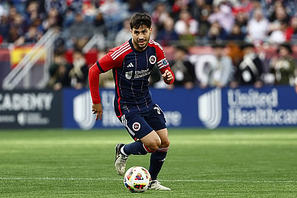 Mar 3, 2024; Foxborough, Massachusetts, USA; New England Revolution midfielder Carles Gil (10) during the second half against Toronto FC at Gillette Stadium. Mandatory Credit: Winslow Townson-USA TODAY Sports