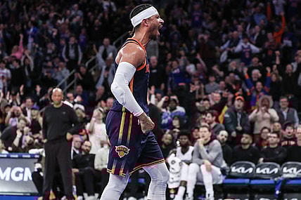 Mar 8, 2024; New York, New York, USA;  New York Knicks guard Josh Hart (3) celebrates after scoring in the fourth quarter against the Orlando Magic at Madison Square Garden. Mandatory Credit: Wendell Cruz-USA TODAY Sports