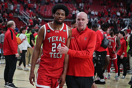 Mar 9, 2024; Lubbock, Texas, USA;  Texas Tech Red Raiders guard Kerwin Walton (24) with assistant coach Dave Smart after the game against the Baylor Bears at United Supermarkets Arena. Mandatory Credit: Michael C. Johnson-USA TODAY Sports