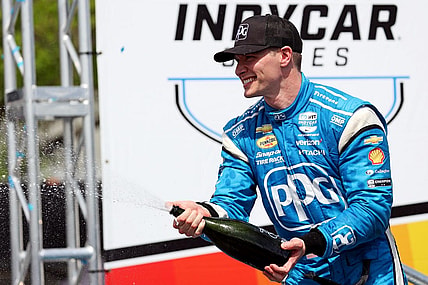 Mar 10, 2024; St. Petersburg, Florida, USA; Indycar driver Josef Newgarden (2) celebrates winning the Grand Prix of St. Petersburg. Mandatory Credit: Peter Casey-USA TODAY Sports