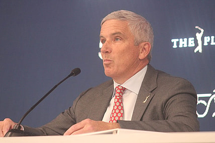 PGA Tour commissioner Jay Monahan speaks during The Players Championship in Ponte Vedra Beach, Florida, on March 12, 2024. [Clayton Freeman/Florida Times-Union]
