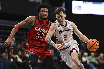 Mar 12, 2024; Washington, D.C., USA; General game action during the second half and over time of the Coastal Conference Tournament finals between the College of Charleston Cougars and the Stony Brook Seawolves at Entertainment and Sports Arena. Mandatory Credit: Tommy Gilligan-USA TODAY Sports