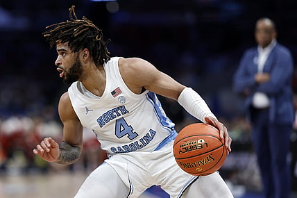 Mar 16, 2024; Washington, D.C., USA; North Carolina Tar Heels guard RJ Davis (4) dribbles the ball against the North Carolina State Wolfpack during the second half at Capital One Arena. Mandatory Credit: Geoff Burke-USA TODAY Sports