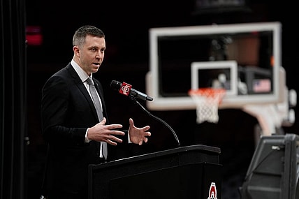 Mar 18, 2024; Columbus, OH, USA; Ohio State basketball head coach Jake Diebler speaks at his introductory press conference at Value City Arena.