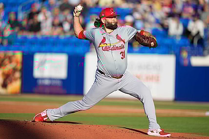 Mar 19, 2024; Port St. Lucie, Florida, USA; St. Louis Cardinals starting pitcher Lance Lynn (31) throws a pitch against the New York Mets during the first inning at Clover Park. Mandatory Credit: Rich Storry-USA TODAY Sports