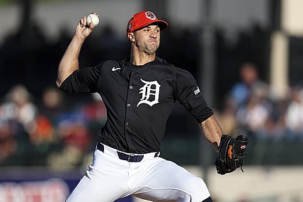 Mar 19, 2024; Lakeland, Florida, USA;  Detroit Tigers pitcher Jack Flaherty (45) throws a pitch against the Philadelphia Phillies in the first inning at Publix Field at Joker Marchant Stadium. Mandatory Credit: Nathan Ray Seebeck-USA TODAY Sports