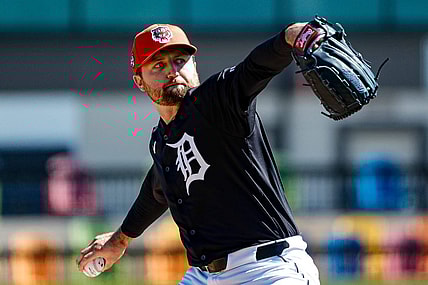 Detroit Tigers pitcher Casey Mize throws during spring training at Joker Marchant Stadium in Lakeland, Florida, on Thursday, Feb. 22, 2024.