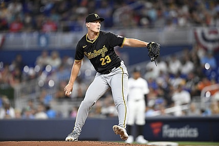 Mar 28, 2024; Miami, Florida, USA;  Pittsburgh Pirates starting pitcher Mitch Keller throws a pitch during the first inning against the Miami Marlins, at loanDepot Park. Mandatory Credit: Michael Laughlin-USA TODAY Sports