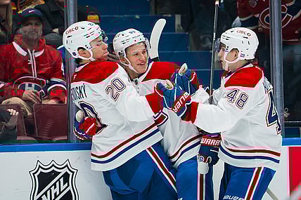 NHL: Montreal Canadiens at Vancouver Canucks, Ivan Demidov, Lane Hutson, juraj slafkovsky