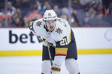 Vegas Golden Knights' Brett Howden plays during an NHL hockey game, Saturday, Nov. 18, 2023, in Philadelphia. (AP Photo/Matt Slocum)
