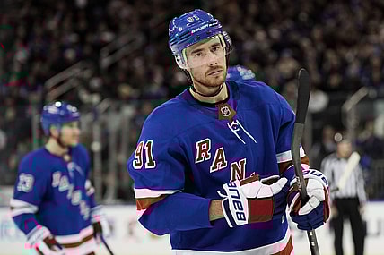 New York Rangers right wing Reilly Smith skates during an NHL hockey game against the St. Louis Blues, Monday, Nov. 25, 2024, in New York. The Blues won 5-2. (AP Photo/Julia Demaree Nikhinson)
