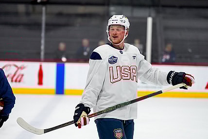Jack Eichel practices with Team USA at the Four Nations Face-Off Tournament (Photo/Screenshot- Vegas Golden Knights via Twitter)