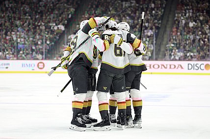 The Vegas Golden Knights celebrate after scoring 4/26/2025 (Photo/Screenshot- Vegas Golden Knights via Twitter)