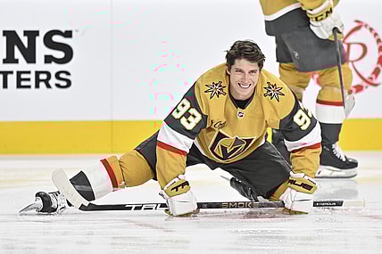 Mitch Marner takes warmups for the first time with the Vegas Golden Knights 9/25/2025 (Photo/Screenshot- NHL via Twitter)