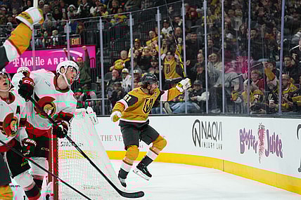Vegas Golden Knights Captain Mark Stone celebrates scoring a third-period goal against the Ottawa Senators 11/26/2025 (Photo/Screenshot- Vegas Golden Knights via Twitter)