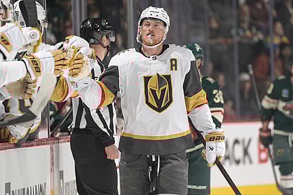 Jack Eichel celebrates after scoring a goal vs the Minnesota Wild (Photo/Screenshot- Vegas Golden Knights via Twitter)