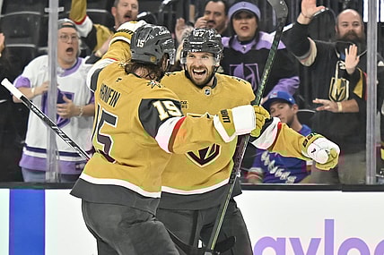 Vegas Golden Knights defenseman Shea Theodore celebrates scoring his first goal of the season (Photo/Screenshot- Vegas Golden Knights via Twitter)