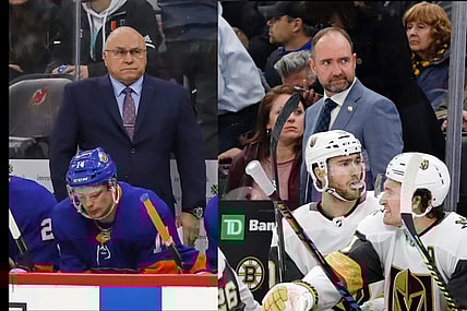 Peter DeBoer and Barry Trotz New York Islanders Vegas Golden Knights (Photos- NYI Hockey Now, Vegas Hockey Now)