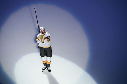 SAN JOSE, CA - DECEMBER 27: San Jose Sharks celebrates the return of Vegas Golden Knights center Tomas Hertl (48) before a NHL game between the Vegas Golden Knights and the San Jose Sharks on December 27, 2024 at SAP Center in San Jose, CA. (Photo by Trinity Machan/Icon Sportswire)